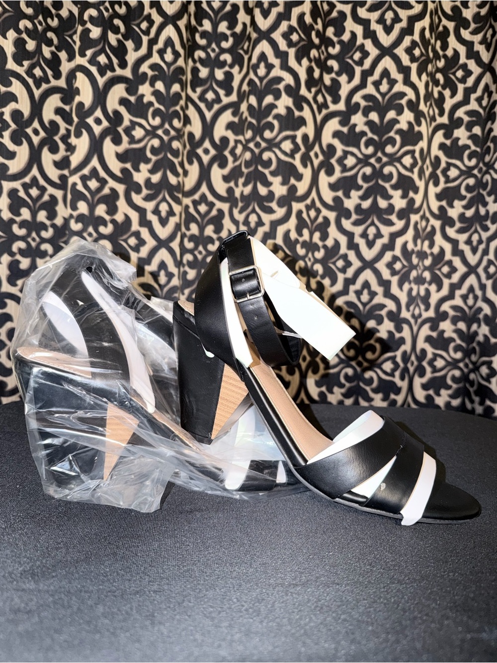 torrid Black and White Strappy Block Heel Sandals